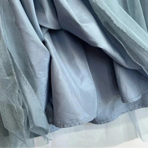 Revelry Belle Tulle Blue Gray Maxi Bridesmaid Wedding Dress One Shoulder Formal - Picture 6 of 15